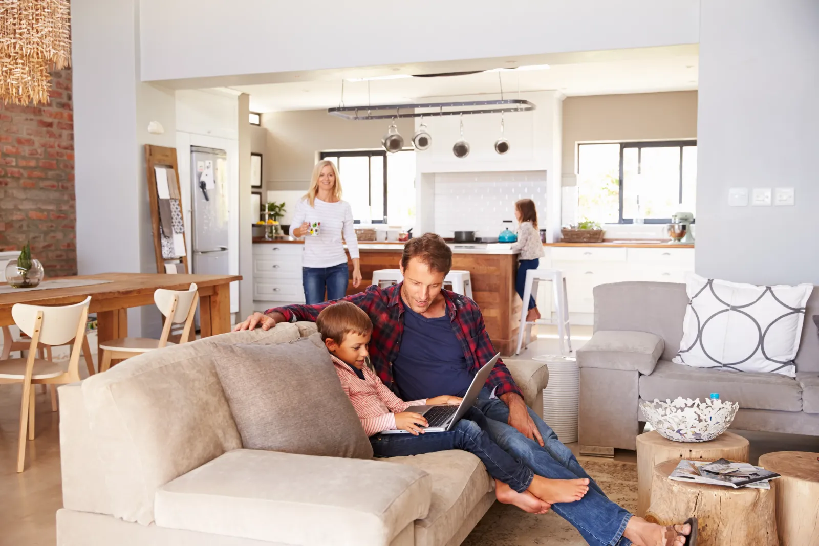 family in living room